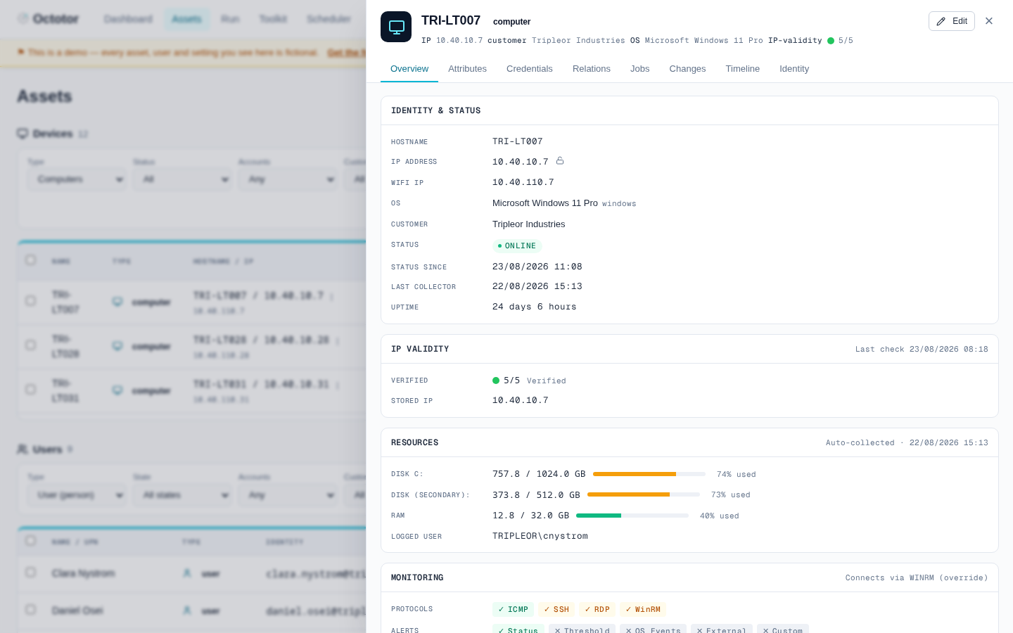 The asset details panel