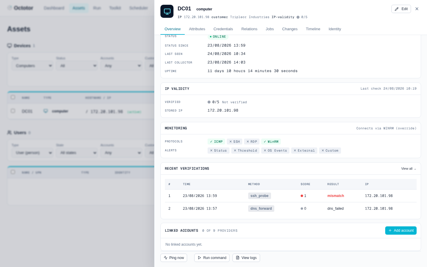 The asset details panel with the Run command button