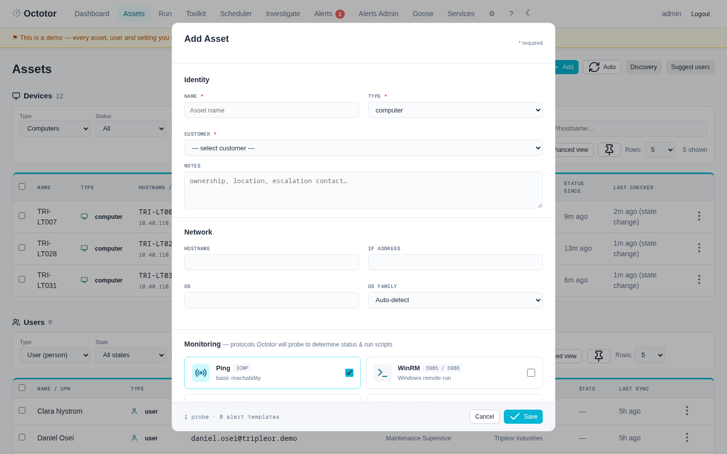 The Add Asset form