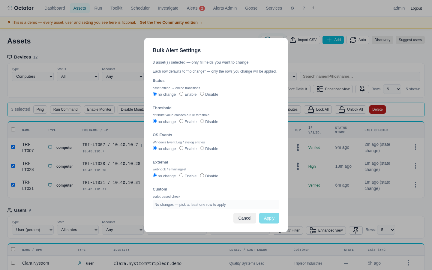 Bulk Alert Settings