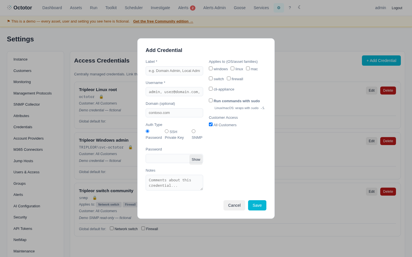The Add Credential form