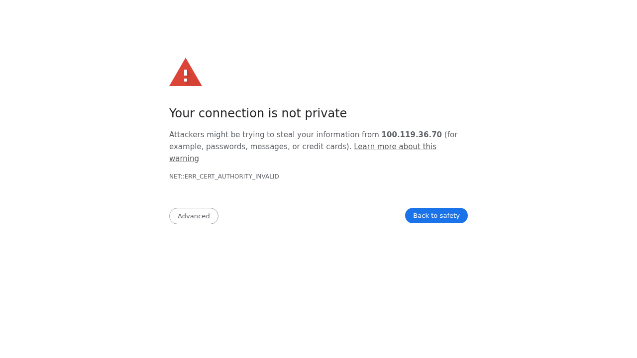 The browser's certificate warning
