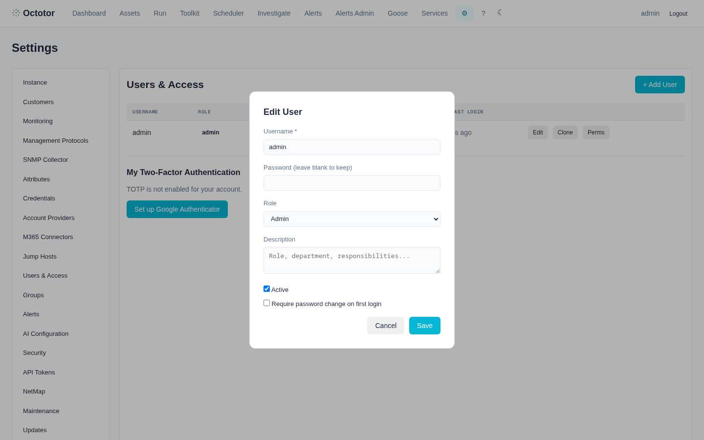 The Edit User window with the password field