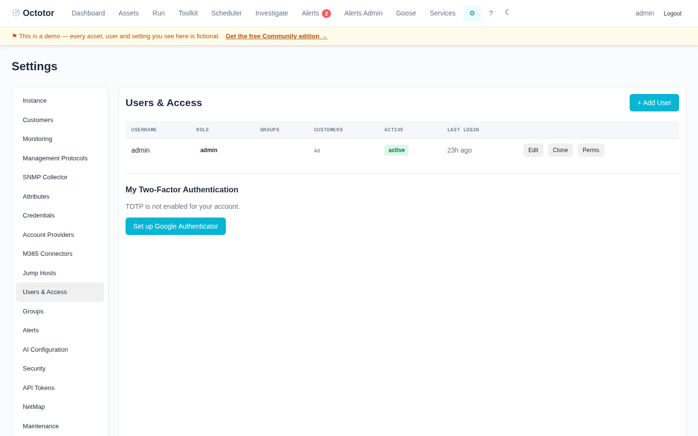 Settings — Users and Access